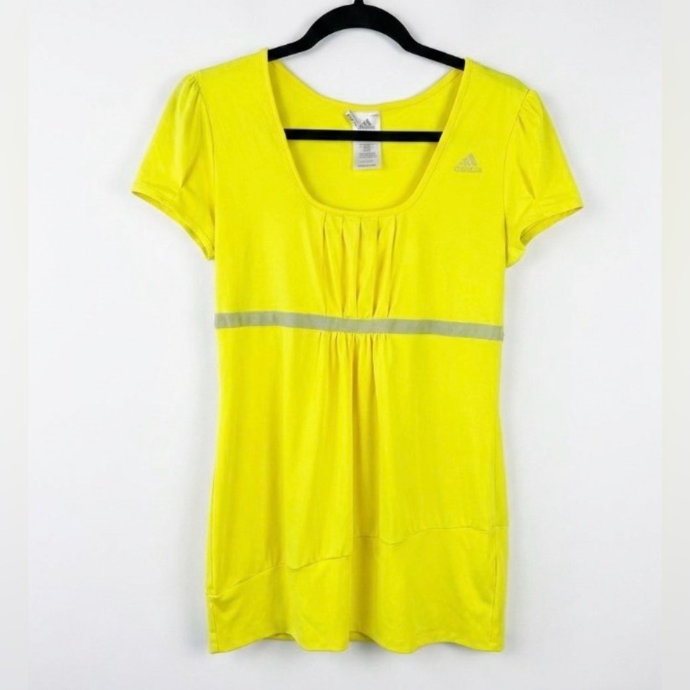 Adidas Clima 365 Neon Yellow Scoop Neck Ruched Running Top Medium Gym